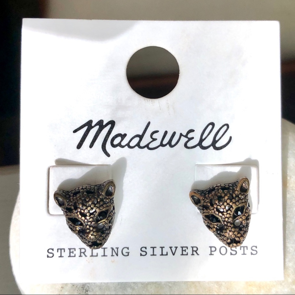 Madewell Black Cat Brass Small Earrings Stud Post